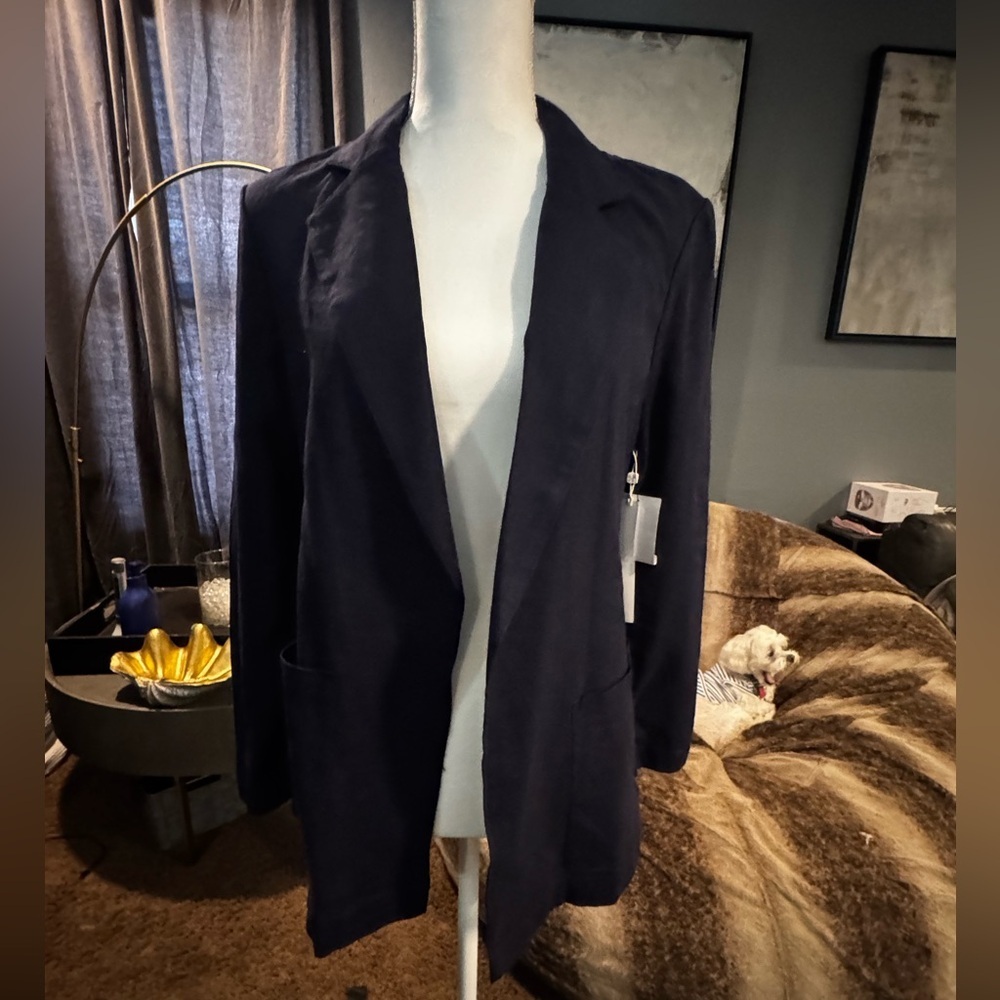 Caslon Linen Blend Open Front Navy Blazer NWT Lightweight Jacket Size Small